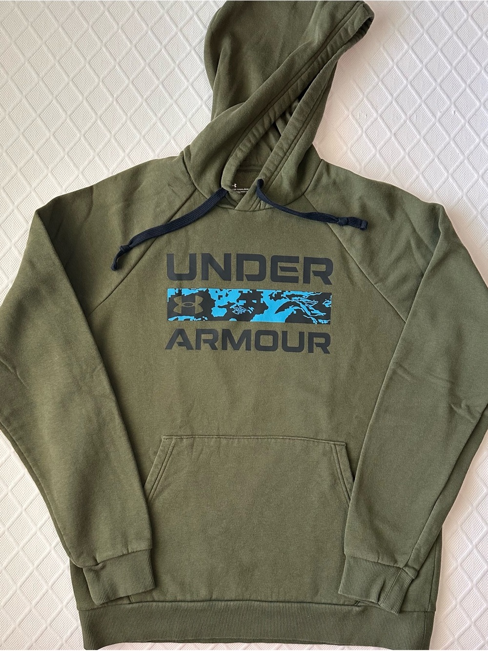 Under Armour Olive Green Pullover Hoodie with Blue Logo Accent - Picture 2 of 4